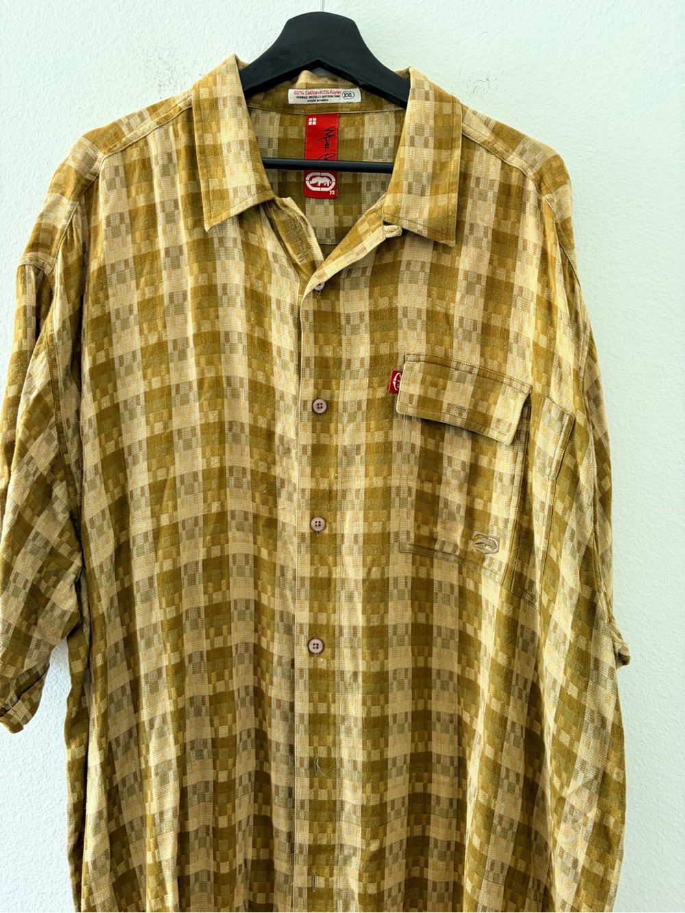 Vtg Marc ecko Men's Casual Button-Down Shirt - Mustard Checked size xxl